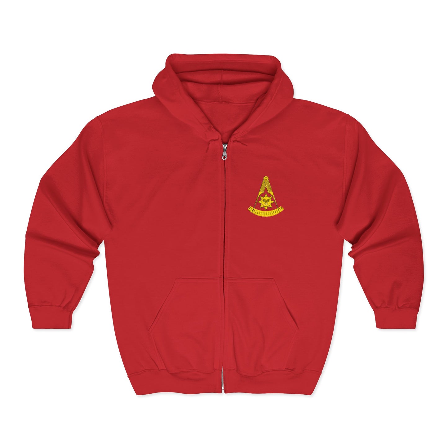 Past Master Embroidered Heavy Blend Full Zip Hooded Sweatshirt - Compass & Quadrant (Greek Key Pattern)