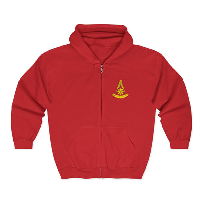 Past Master Embroidered Heavy Blend Full Zip Hooded Sweatshirt - Compass & Quadrant (Greek Key Pattern)