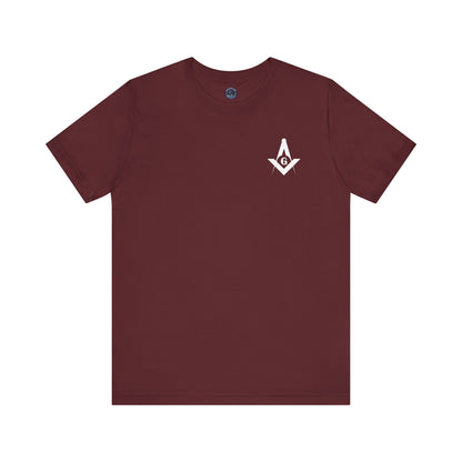 Dark-colored Fellowcraft T-Shirt from Channel Islands Lodge 214 by Printify, featuring lodge logo and design on front.