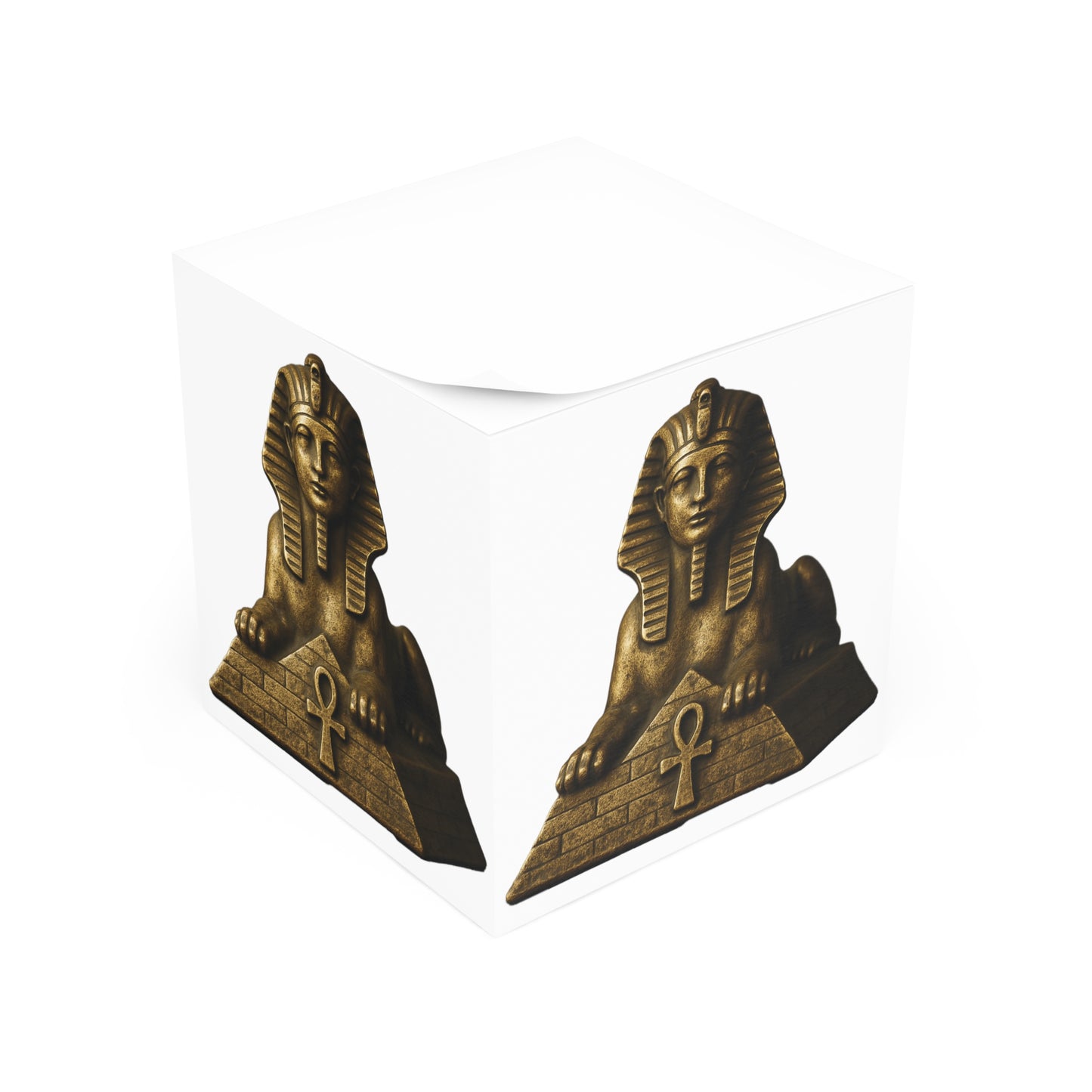 Weathered Golden Sphinx with Pyramid and Ankh 4-Sided Note Cube