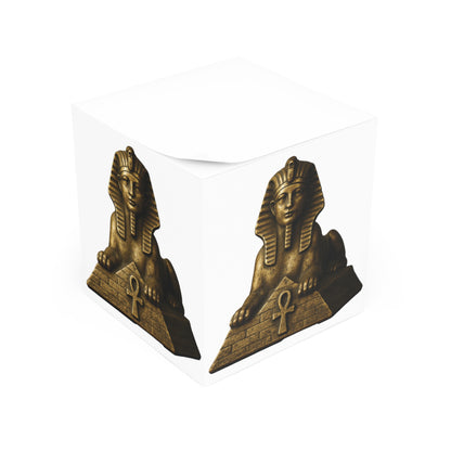 Weathered Golden Sphinx with Pyramid and Ankh 4-Sided Note Cube