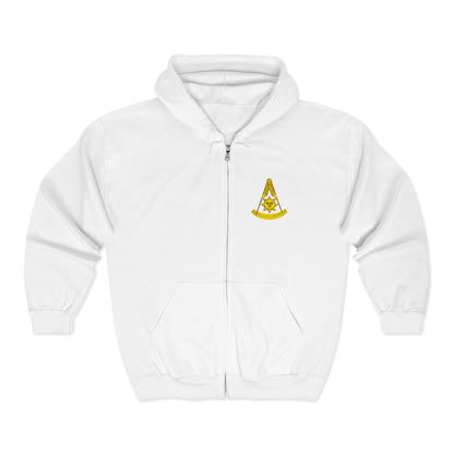 Past Master Embroidered Heavy Blend Full Zip Hooded Sweatshirt - Compass & Quadrant (Greek Key Pattern)