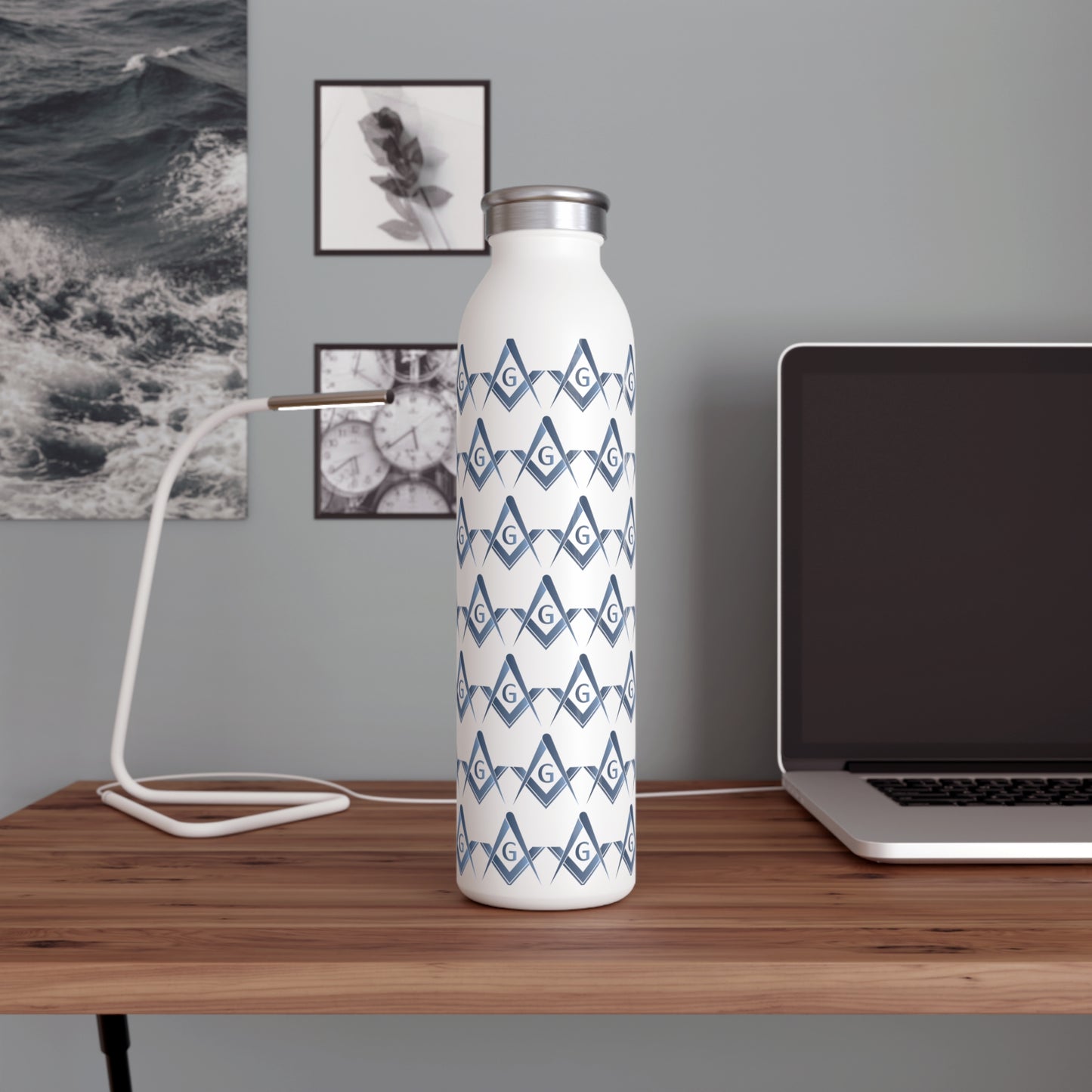 Simple Square and Compass Wrapped Slim Water Bottle - Stone Gradient