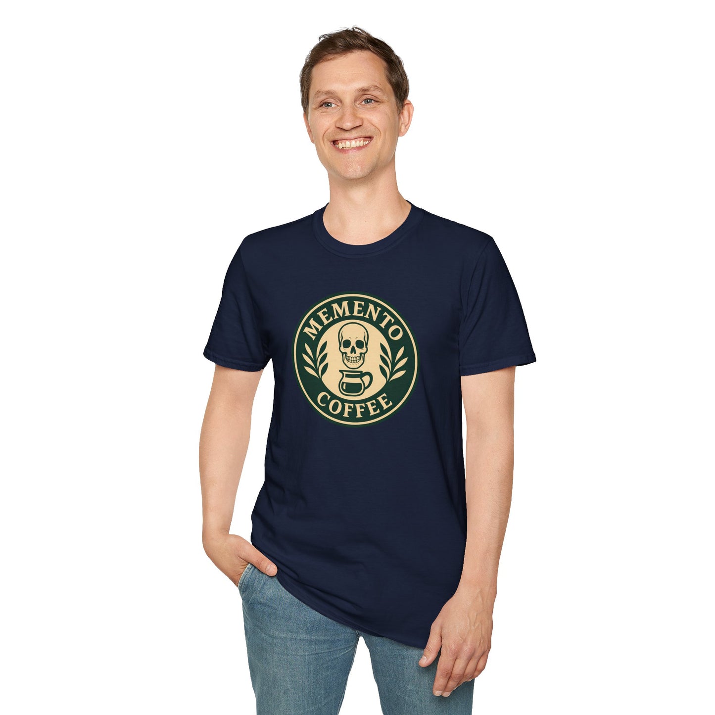 Memento Coffee Softstyle T-Shirt - Acacia (Green/Tan, Front Print)