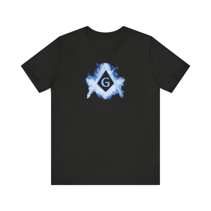 Flaming Square and Compass Short Sleeve T-Shirt - Blue Flames