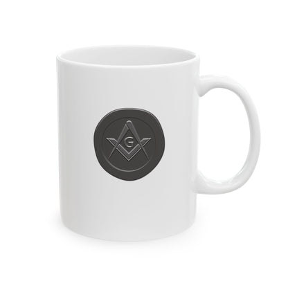 Simple Square and Compass Custom Wax Seal White Ceramic Coffee Mug (11oz, 15oz)