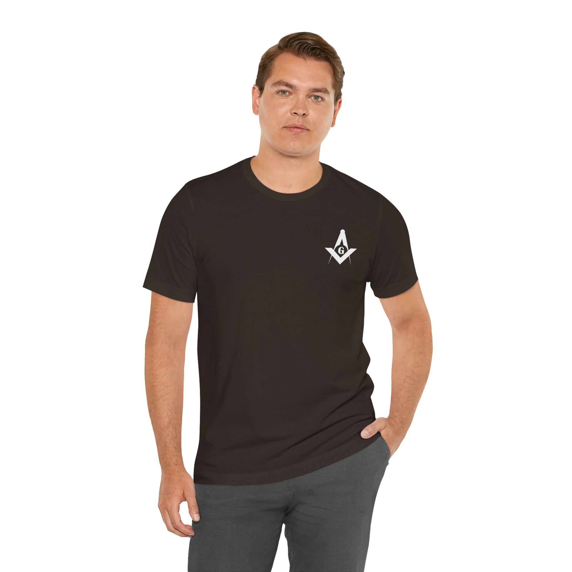Dark-colored Entered Apprentice T-Shirt from Channel Islands Lodge 214, featuring printed lodge emblem and text in a casual style.