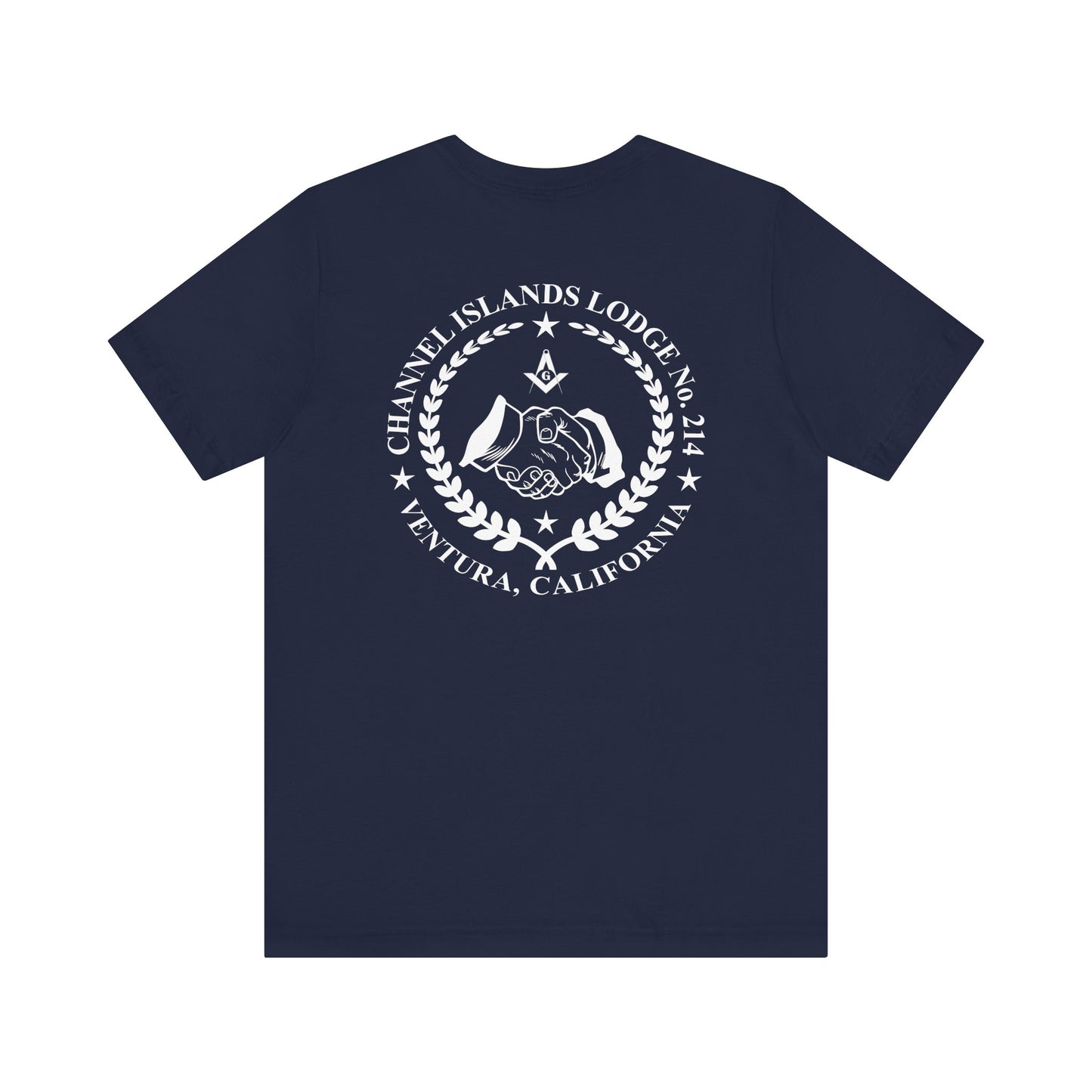 Fellowcraft T-Shirt from Channel Islands Lodge 214 in blues and greens, featuring lodge emblem and casual fit.