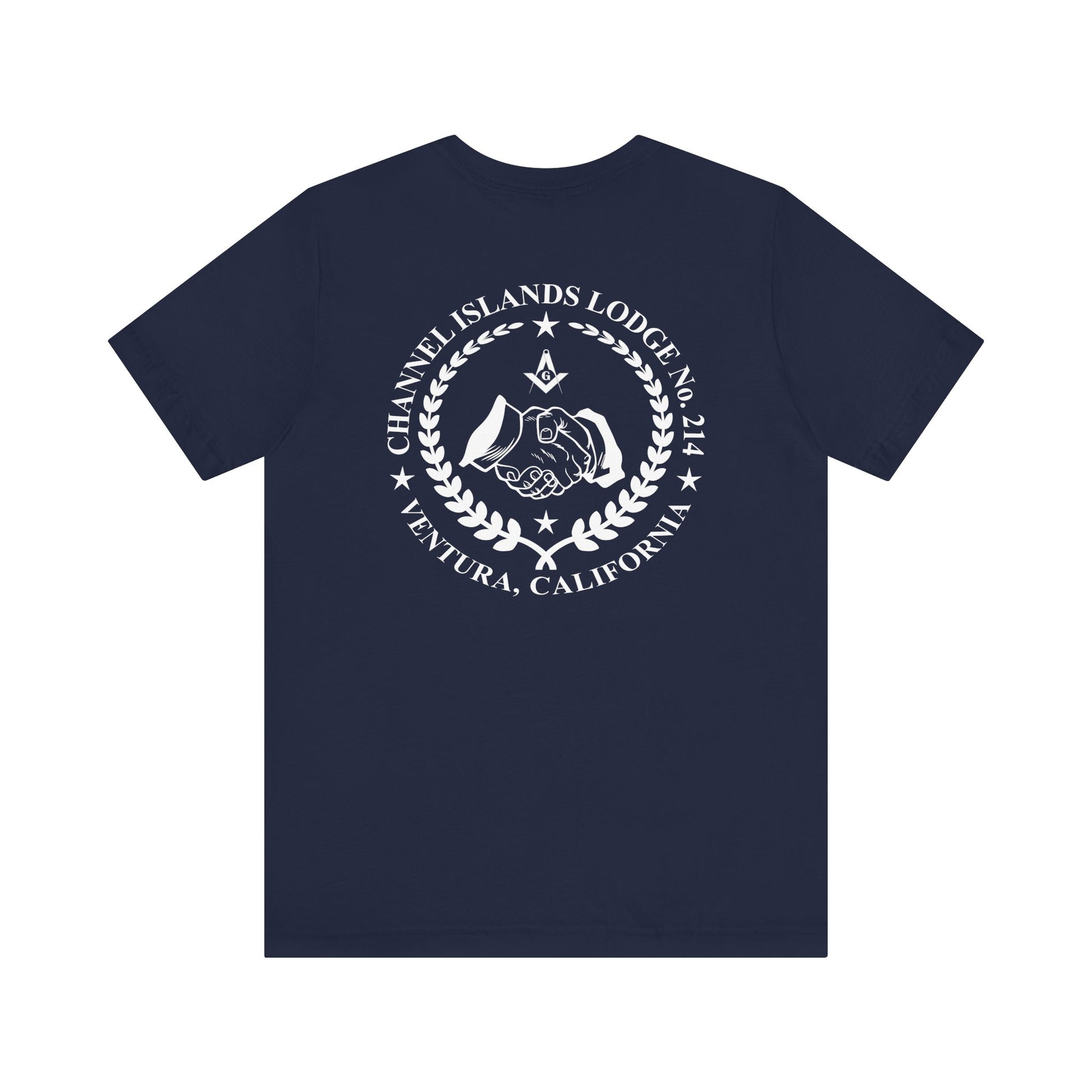 Fellowcraft T-Shirt from Channel Islands Lodge 214 in blues and greens, featuring lodge emblem and casual fit.