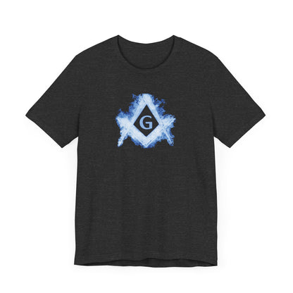 Flaming Square and Compass Short Sleeve T-Shirt - Blue Flames