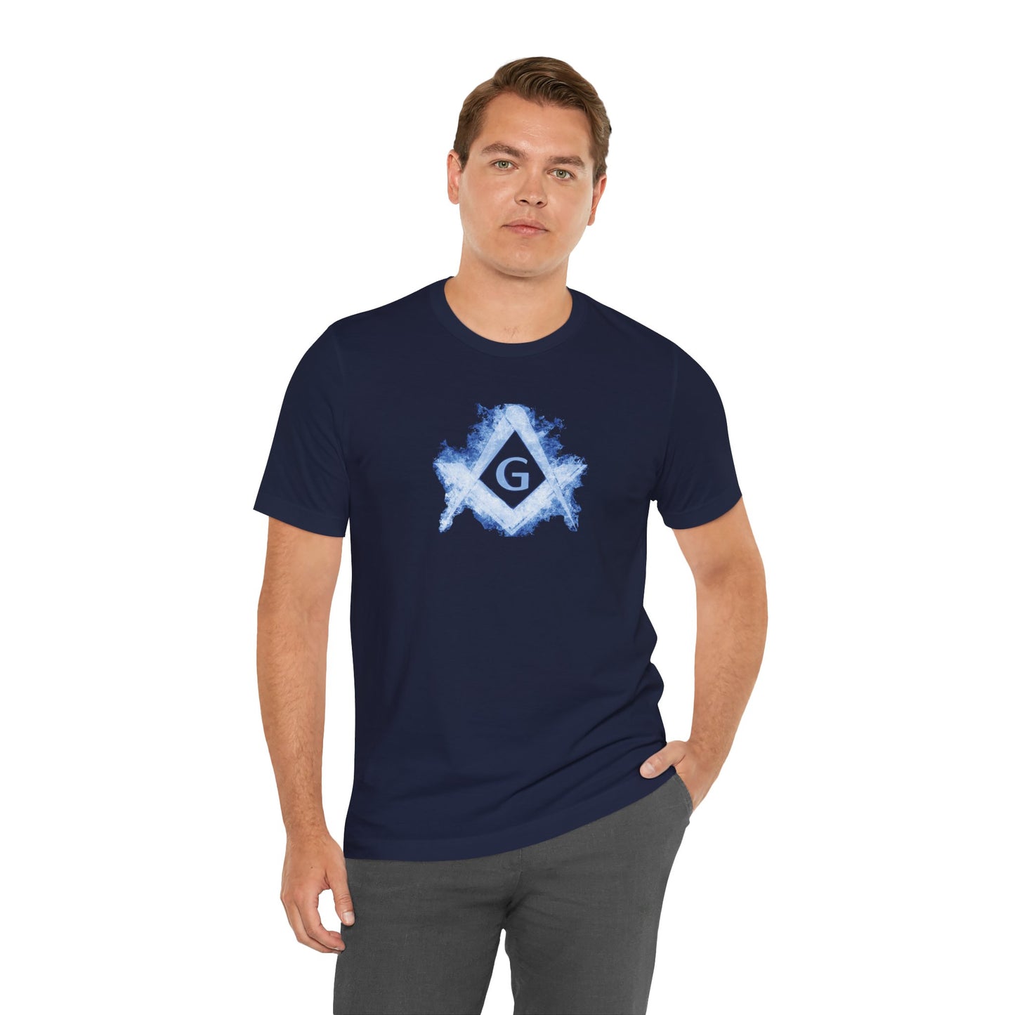 Flaming Square and Compass Short Sleeve T-Shirt - Blue Flames