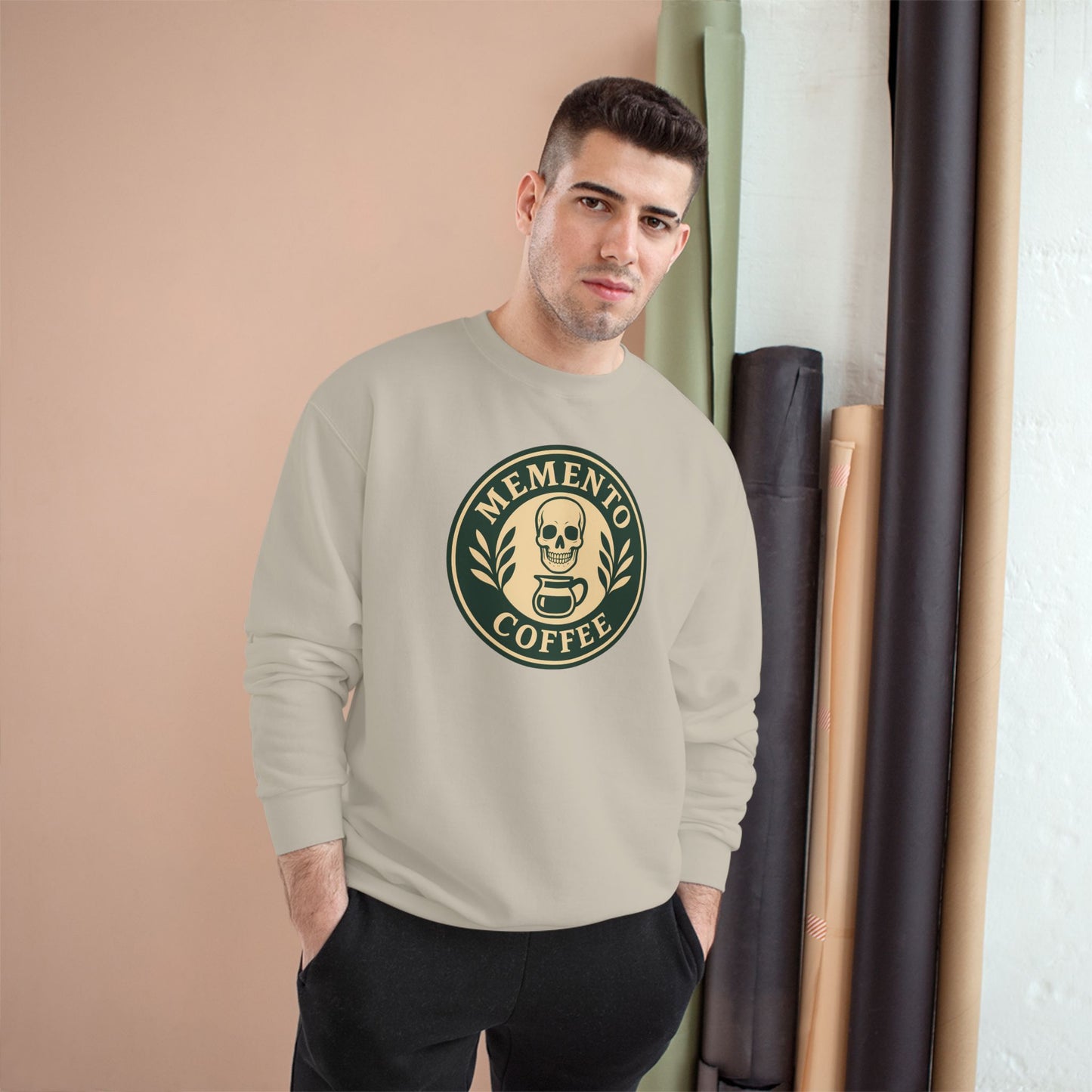 "Memento Coffee" Champion Sweatshirt - Acacia (Green/Tan)