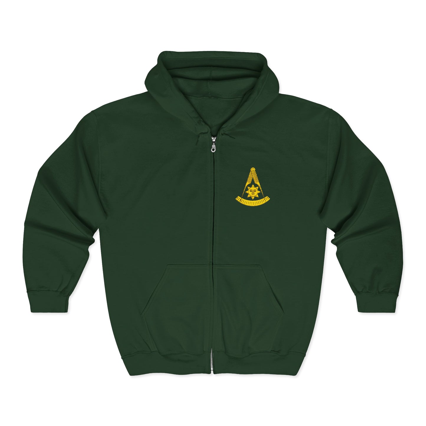 Past Master Embroidered Heavy Blend Full Zip Hooded Sweatshirt - Compass & Quadrant (Greek Key Pattern)