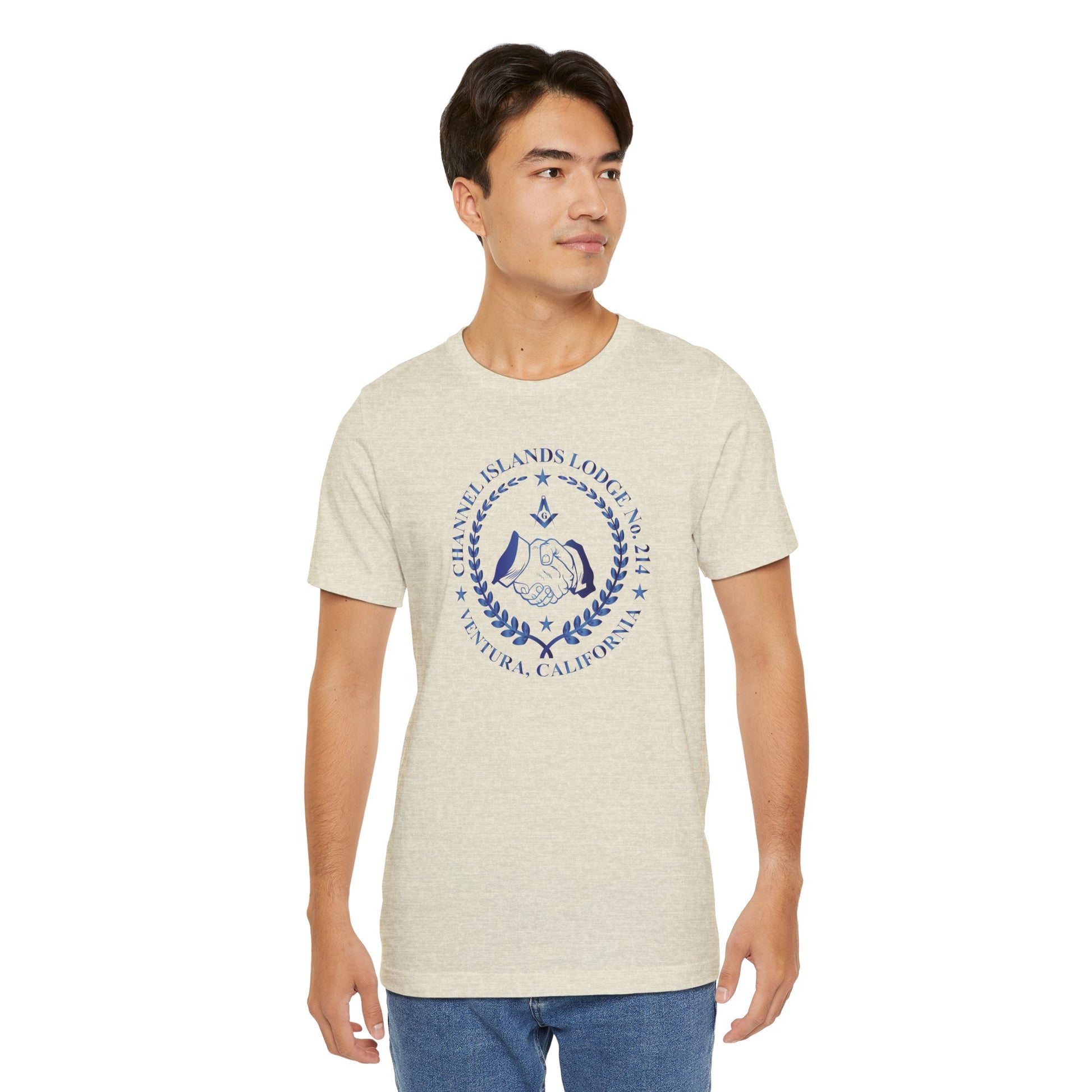 Channel Islands Lodge 214 short sleeve T-shirt in sapphire gradient with logo print, casual fit, lightweight fabric.