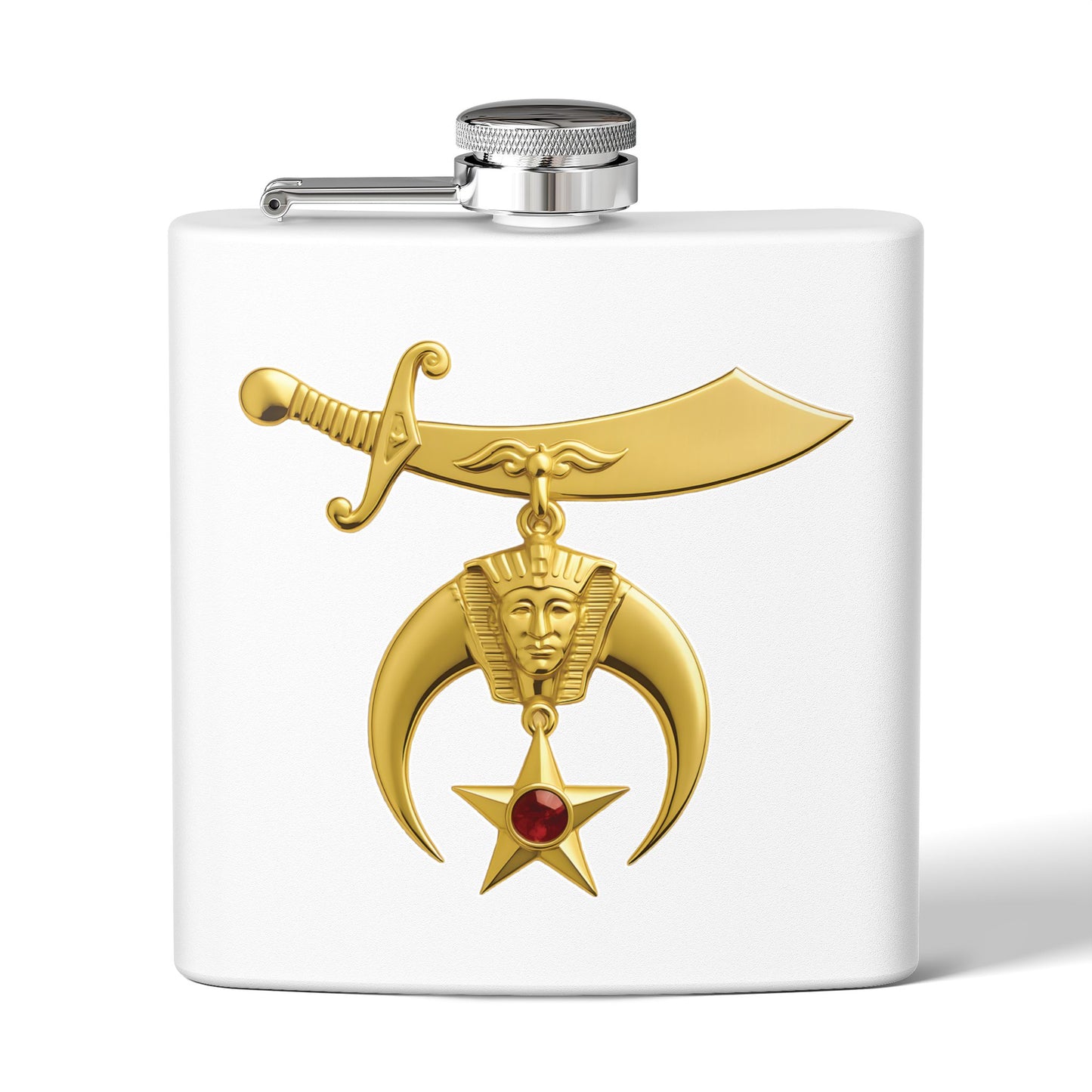 Shriner Stainless Steel Flask - Jeweled Gold Emblem