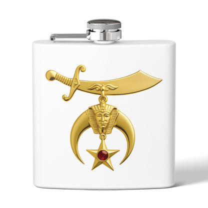 Shriner Stainless Steel Flask - Jeweled Gold Emblem