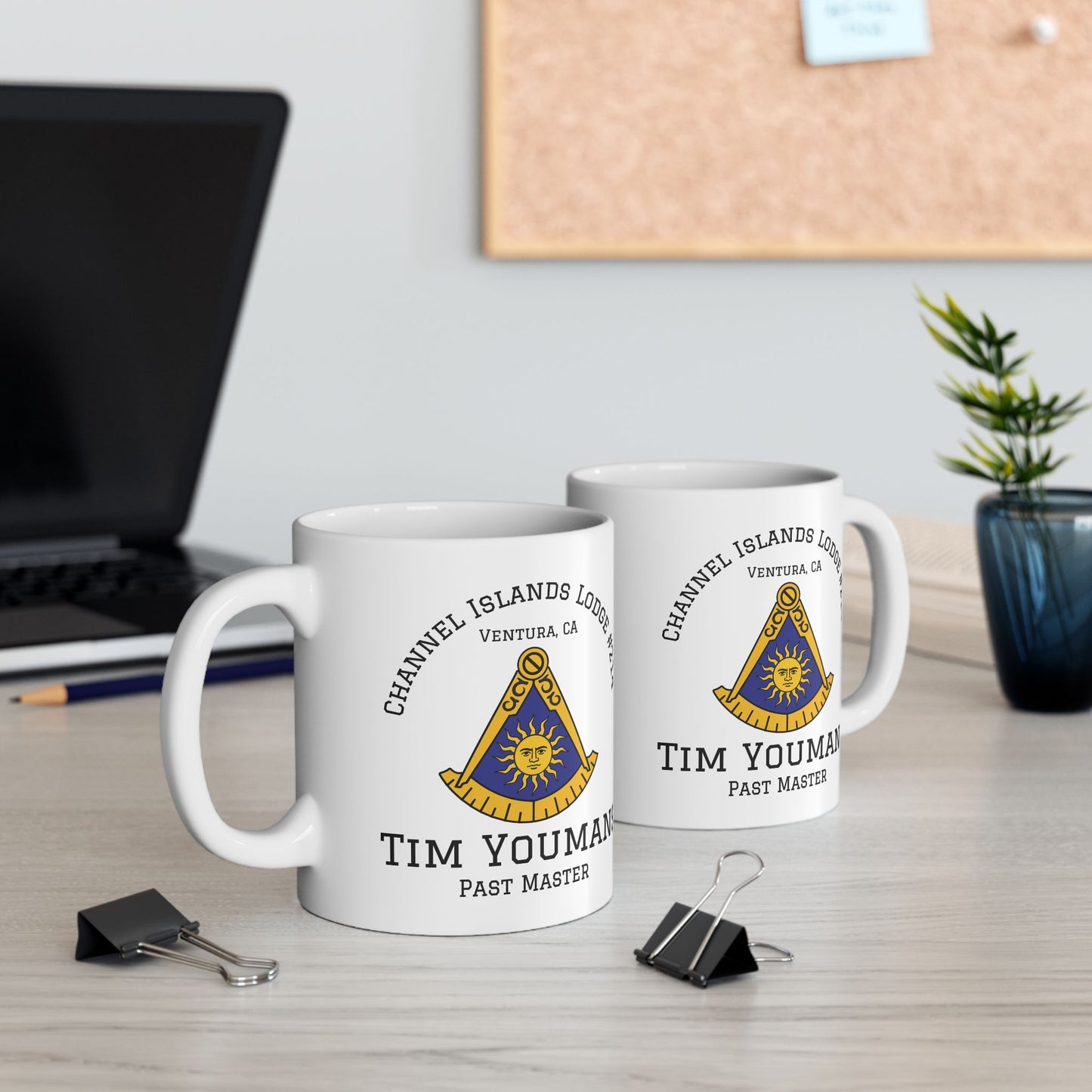 Two-Sided Past Master - Compass & Quadrant Ceramic Mug - Classic (Choose Your Emblem)