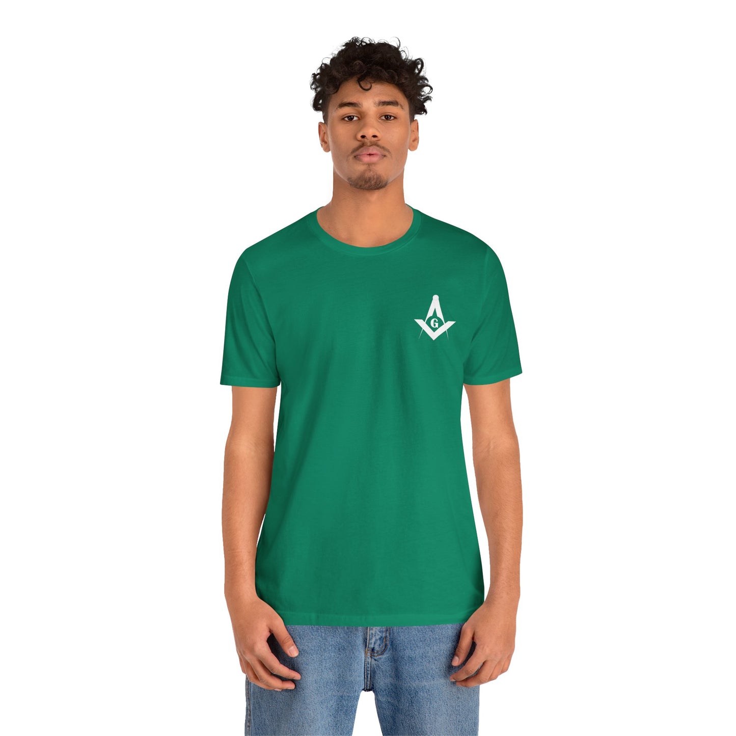 Fellowcraft T-Shirt from Channel Islands Lodge 214 with blue and green design, made by Printify, featuring lodge logo and casual fit.