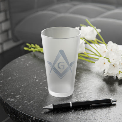Simple Square and Compass Frosted Pint Glass (16oz) - Stone Gradients