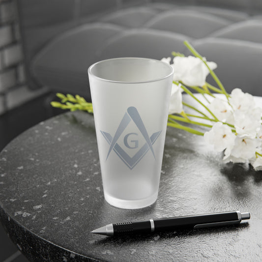 Simple Square and Compass Frosted Pint Glass (16oz) - Stone Gradients