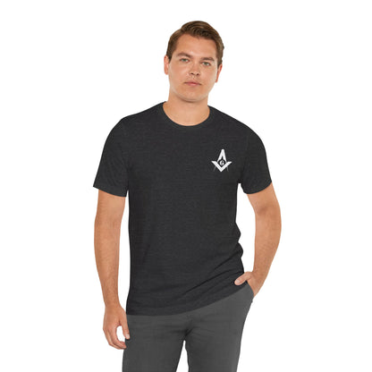 Dark-colored Entered Apprentice T-Shirt with Channel Islands Lodge 214 logo, made by Printify, featuring detailed lodge emblem.