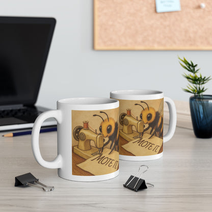 "Sew Mote It Bee" Ceramic Mug - Vintage Illustration (Wrapped)