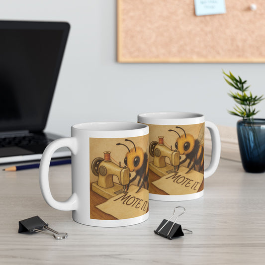 "Sew Mote It Bee" Ceramic Mug - Vintage Illustration (Wrapped)