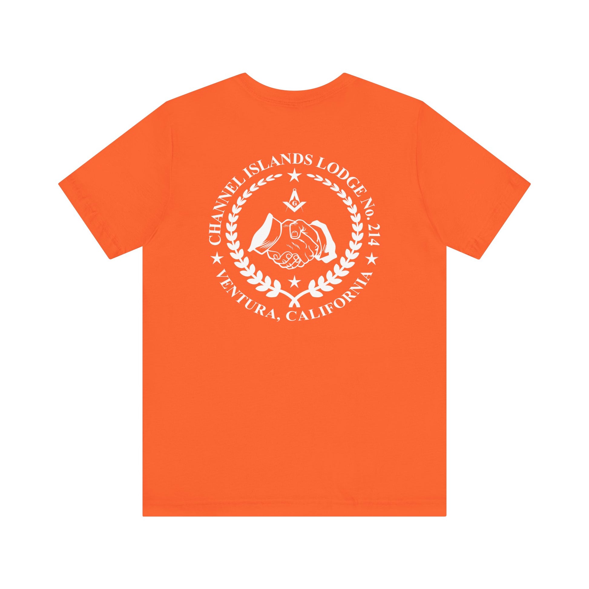Bright-colored Entered Apprentice T-Shirt from Channel Islands Lodge 214 featuring lodge logo and vibrant design.