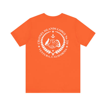 Bright-colored Entered Apprentice T-Shirt from Channel Islands Lodge 214 featuring lodge logo and vibrant design.