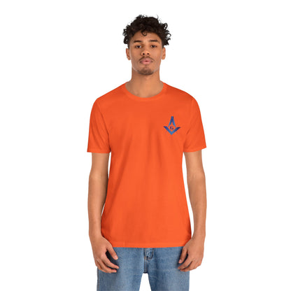 Channel Islands Lodge 214 Entered Apprentice short sleeve T-shirt in sapphire, featuring lodge logo and design on front.