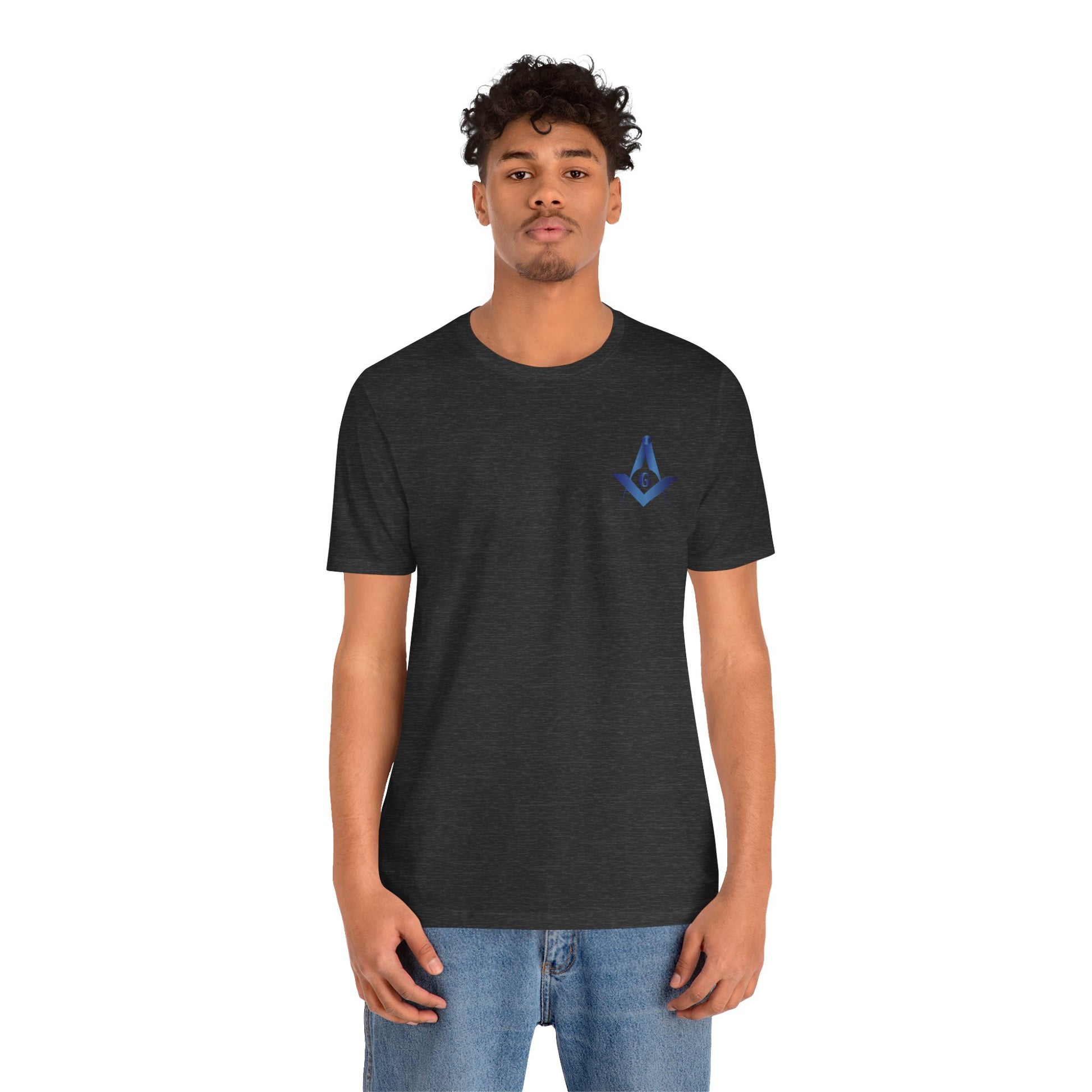Sapphire Channel Islands Lodge 214 Entered Apprentice short sleeve T-shirt by Printify, featuring lodge logo and design on front.