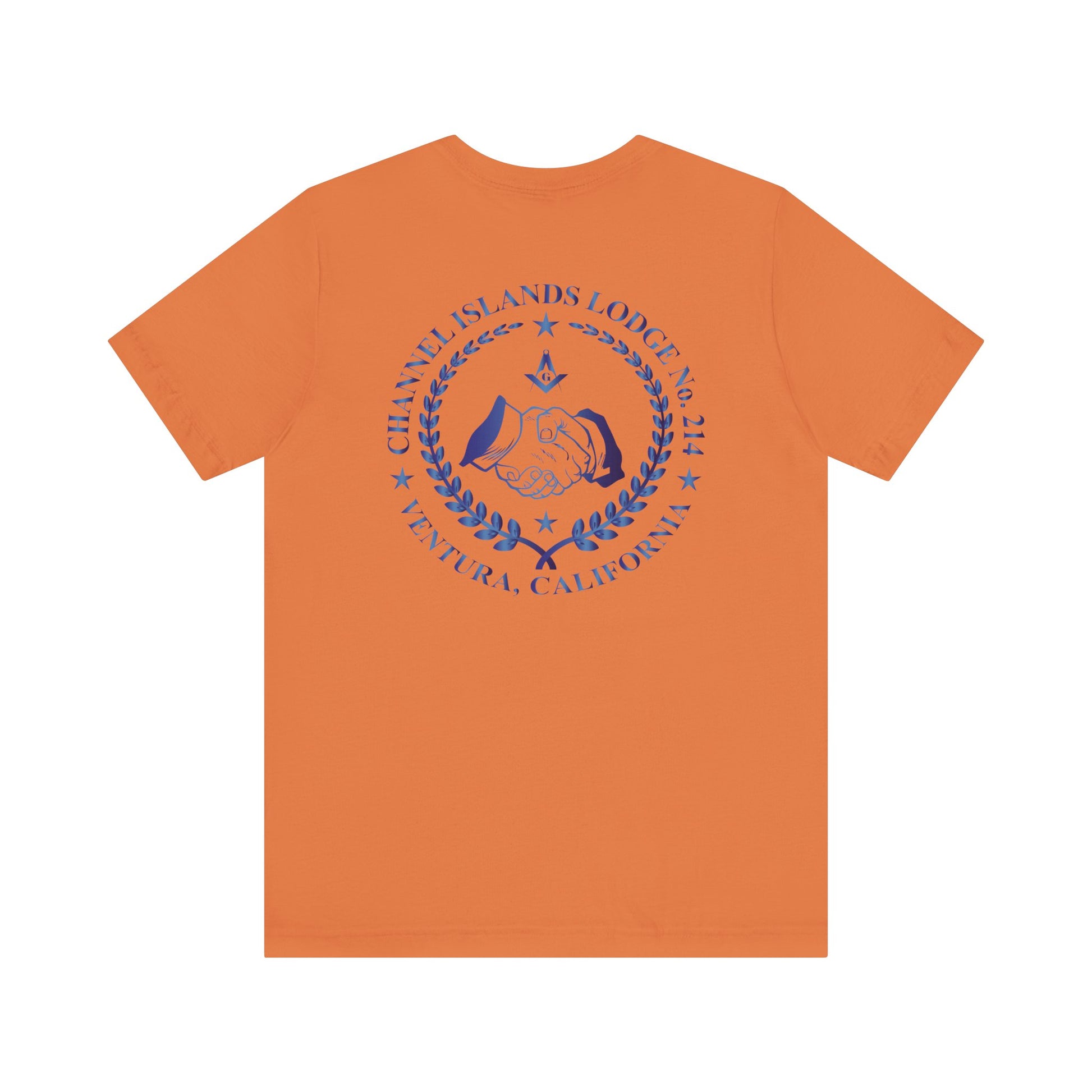 Sapphire Channel Islands Lodge 214 Entered Apprentice short sleeve T-shirt by Printify, featuring lodge logo on front.