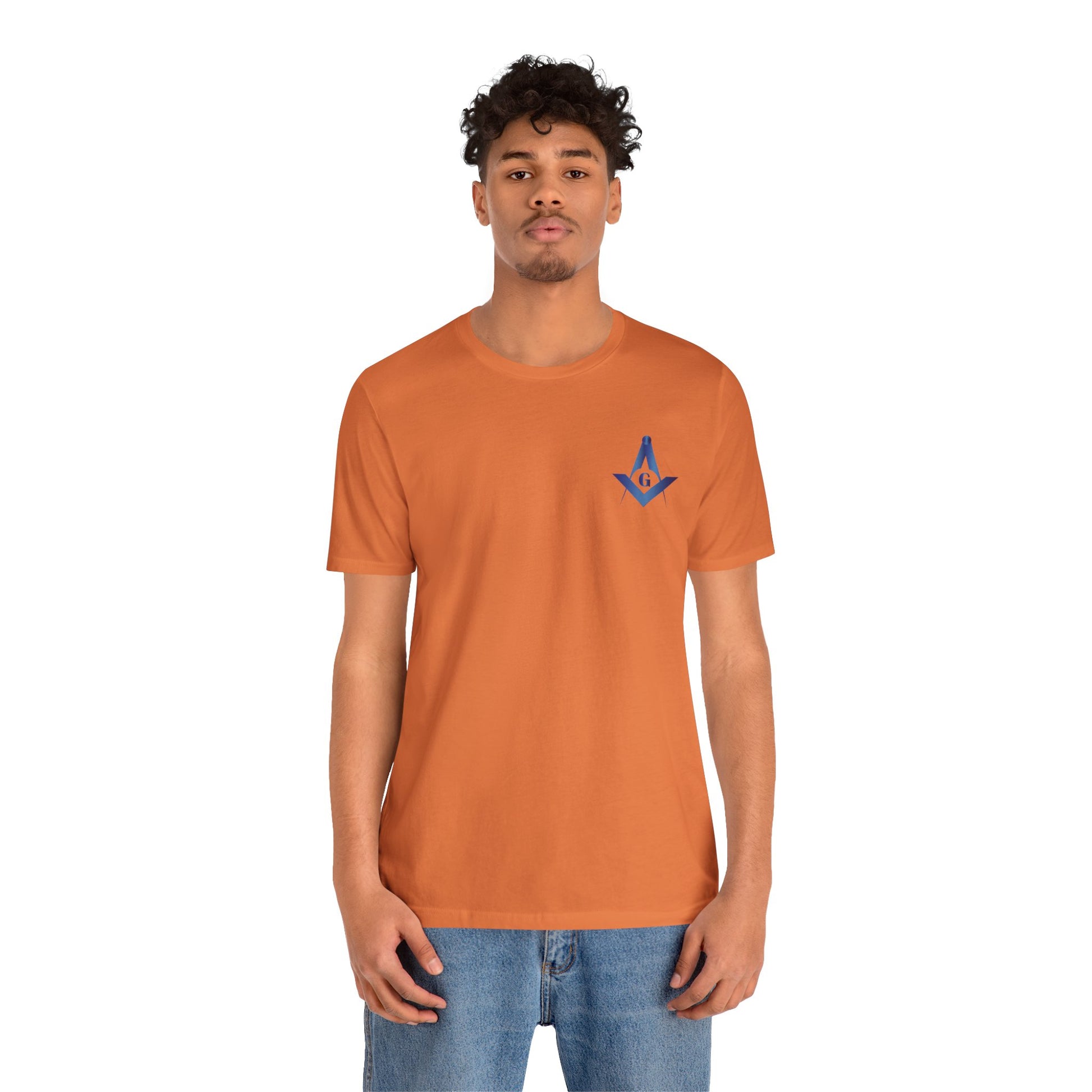 Channel Islands Lodge 214 Entered Apprentice Sapphire T-Shirt by Printify, featuring a casual short sleeve design with lodge logo.