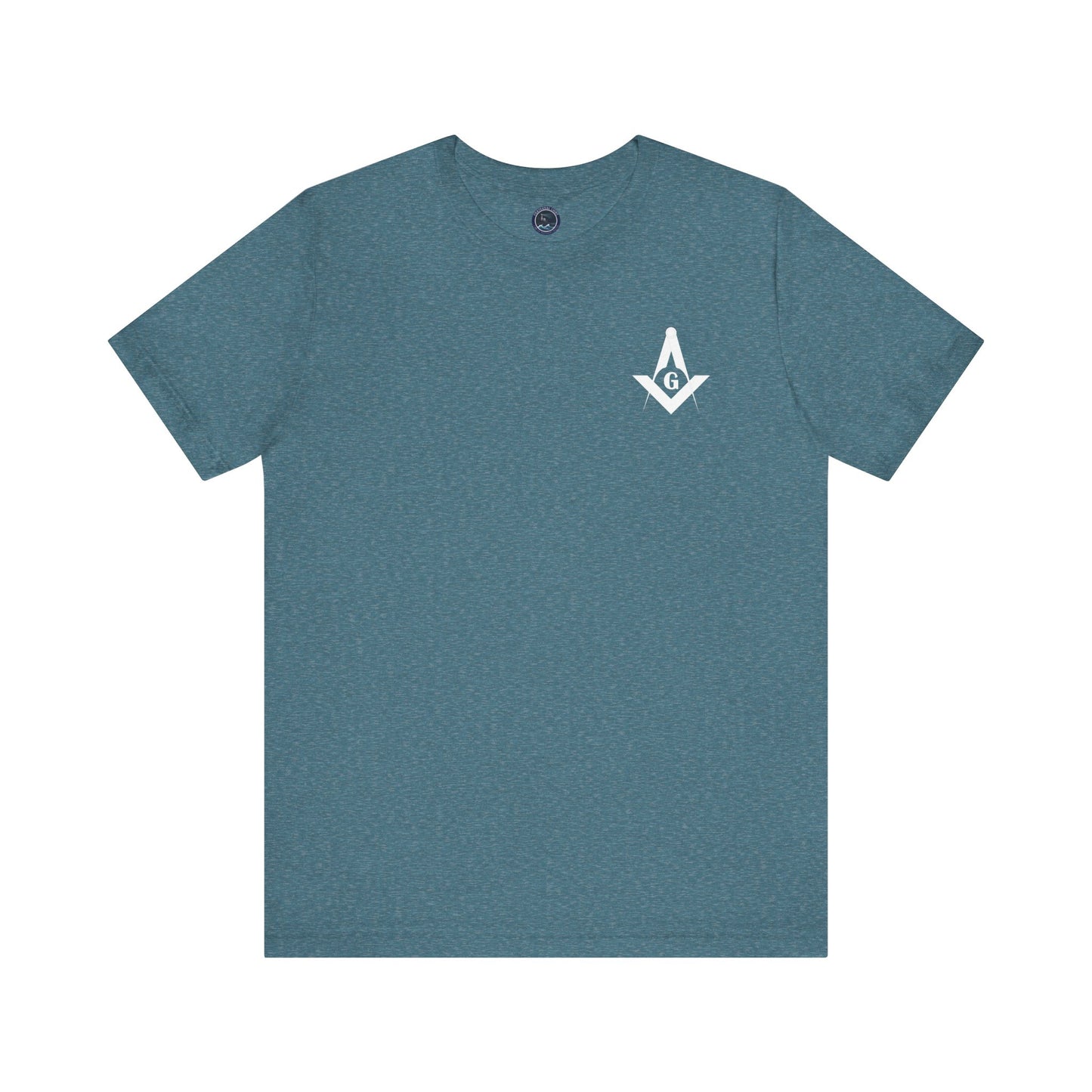 Fellowcraft T-Shirt from Channel Islands Lodge 214 in blue and green, featuring lodge logo and design, made by Printify.