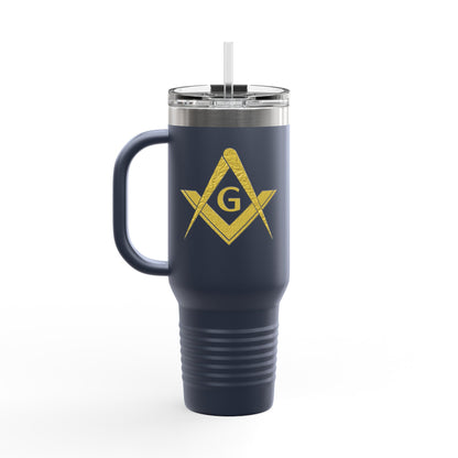 Two-Sided Simple Square and Compass Insulated Travel Tumbler (40oz) - Gold Leaf