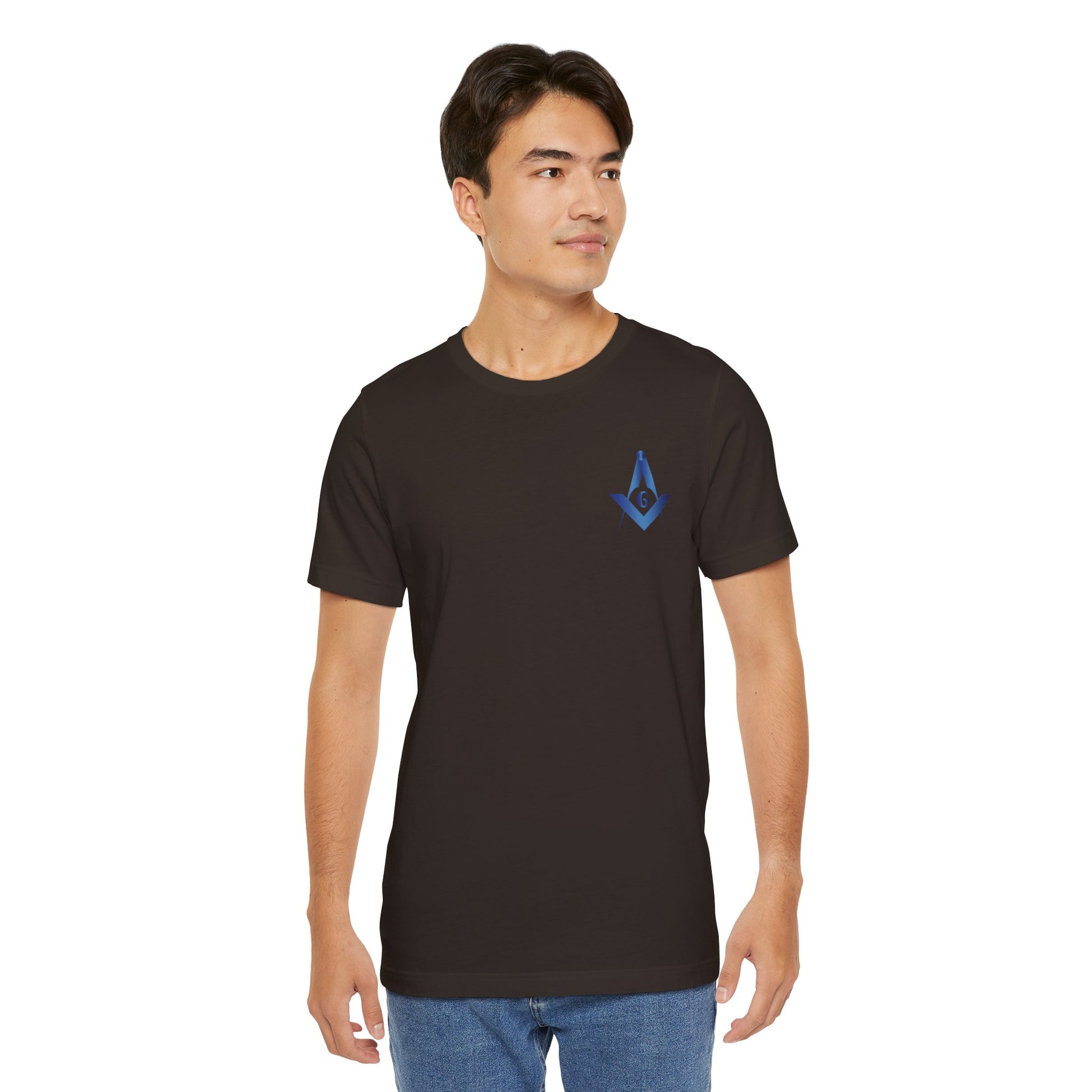 Sapphire Channel Islands Lodge 214 Entered Apprentice short sleeve T-shirt by Printify, showing front view with lodge logo.