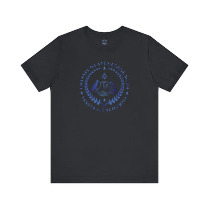 Channel Islands Lodge 214 short sleeve T-shirt in sapphire gradient, featuring a casual fit and graphic design.