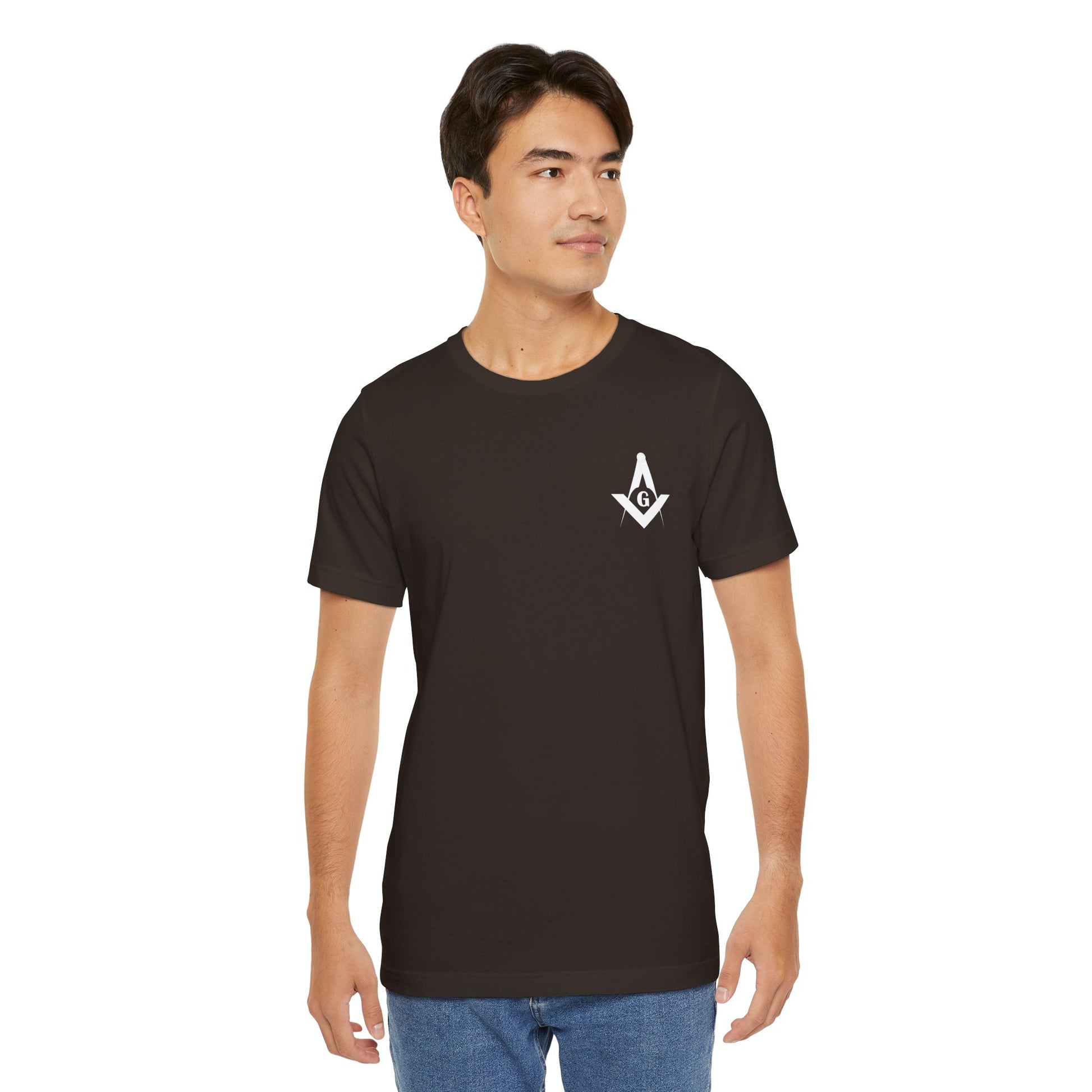 Dark-colored Fellowcraft T-Shirt from Channel Islands Lodge 214 featuring lodge emblem and branding, made by Printify.