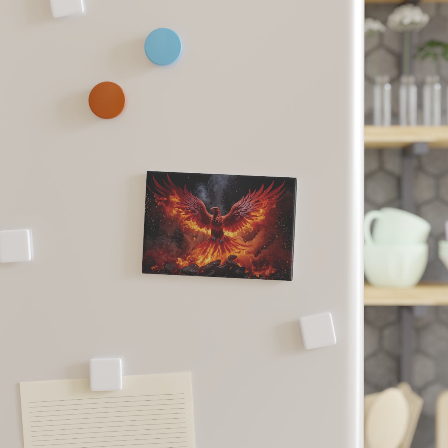 Rising Phoenix Metal Button Magnet - Mythic Beasties (Rectangle, 1 or 10 pack)
