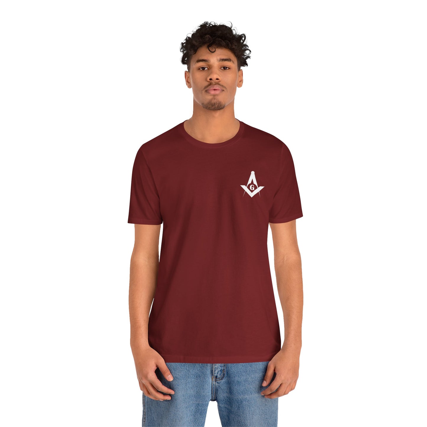 Fellowcraft T-Shirt in dark colors featuring Channel Islands Lodge 214 logo, made by Printify, with a comfortable fit and detailed design.