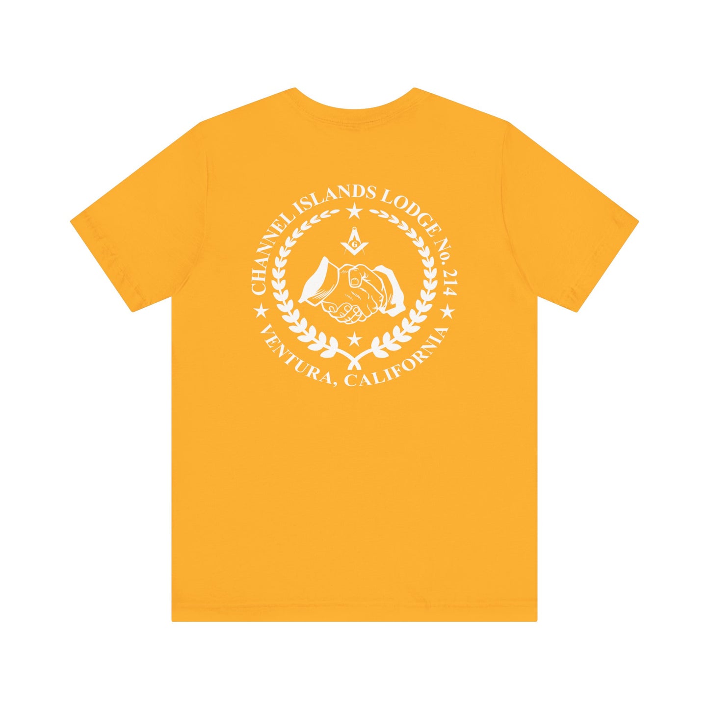 Brightly colored Channel Islands Lodge 214 short sleeve T-shirt by Printify featuring vibrant design and casual fit.