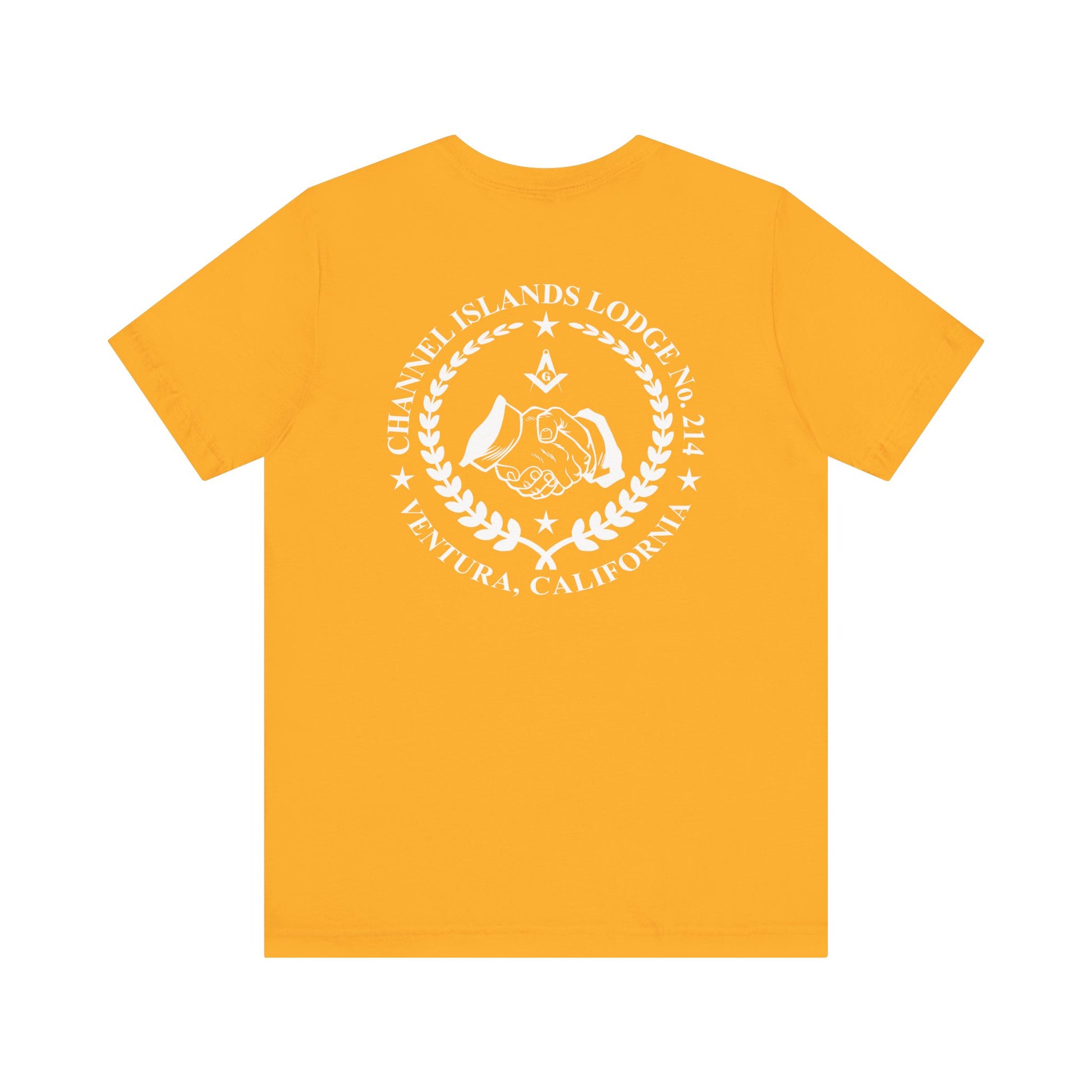 Brightly colored Channel Islands Lodge 214 short sleeve T-shirt by Printify featuring vibrant design and casual fit.