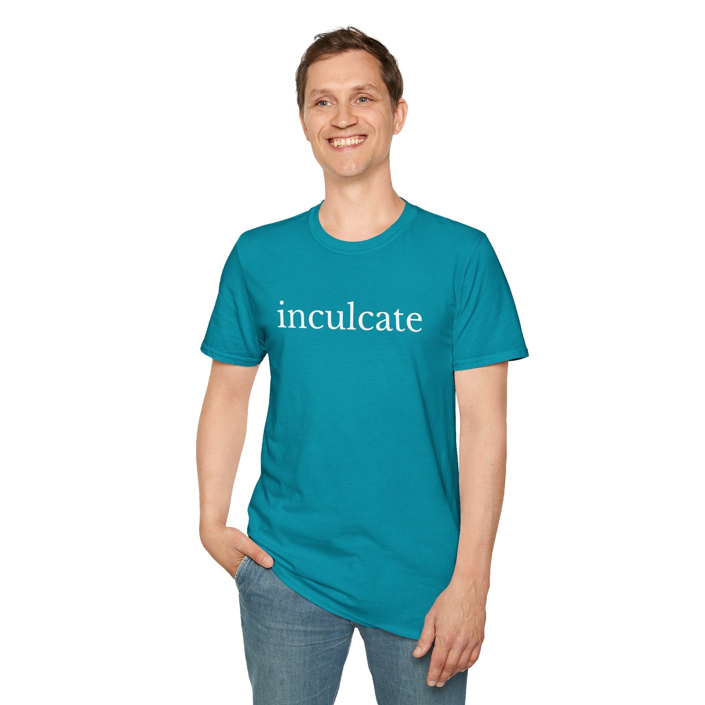 "inculcate" Softstyle T-Shirt (White Letters, Lowercase)