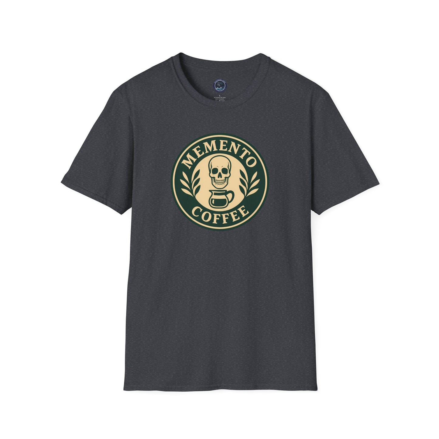 Memento Coffee Softstyle T-Shirt - Acacia (Green/Tan, Front Print)