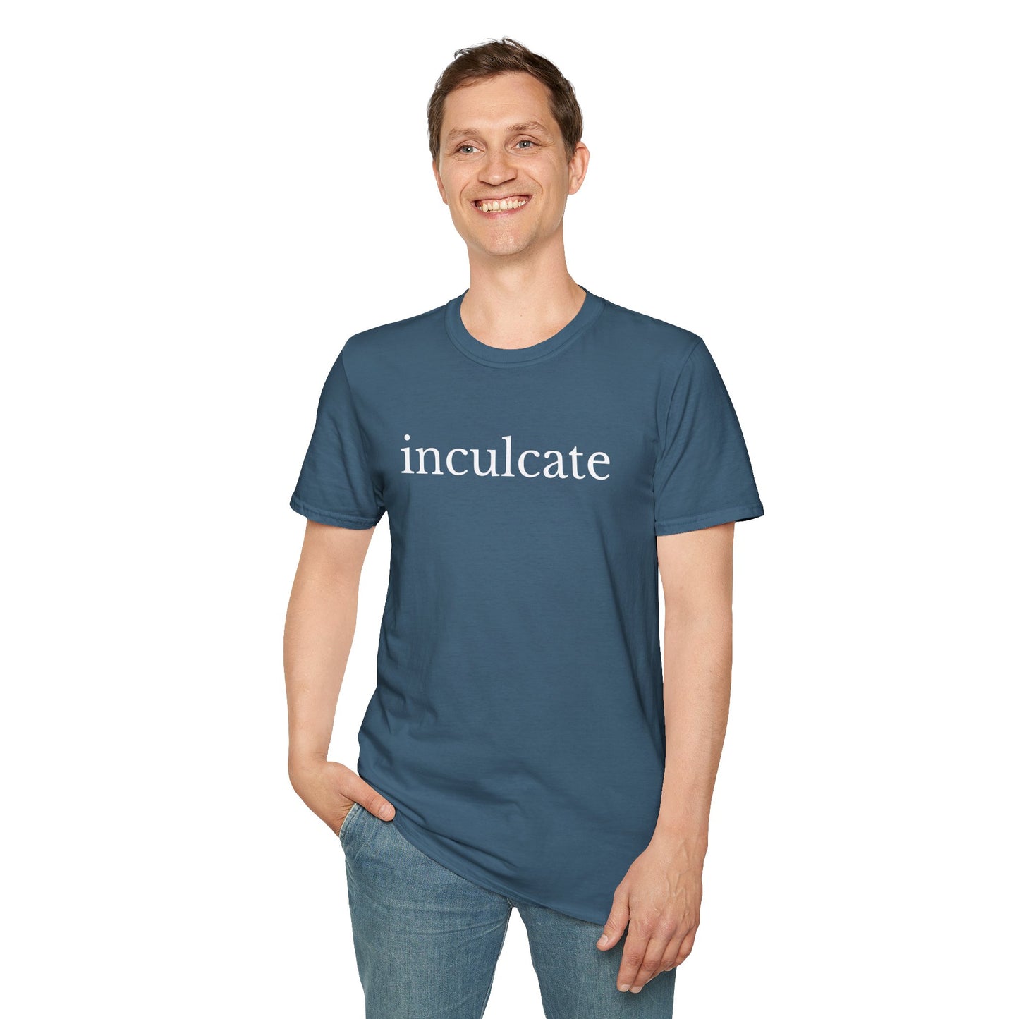 "inculcate" Softstyle T-Shirt (White Letters, Lowercase)