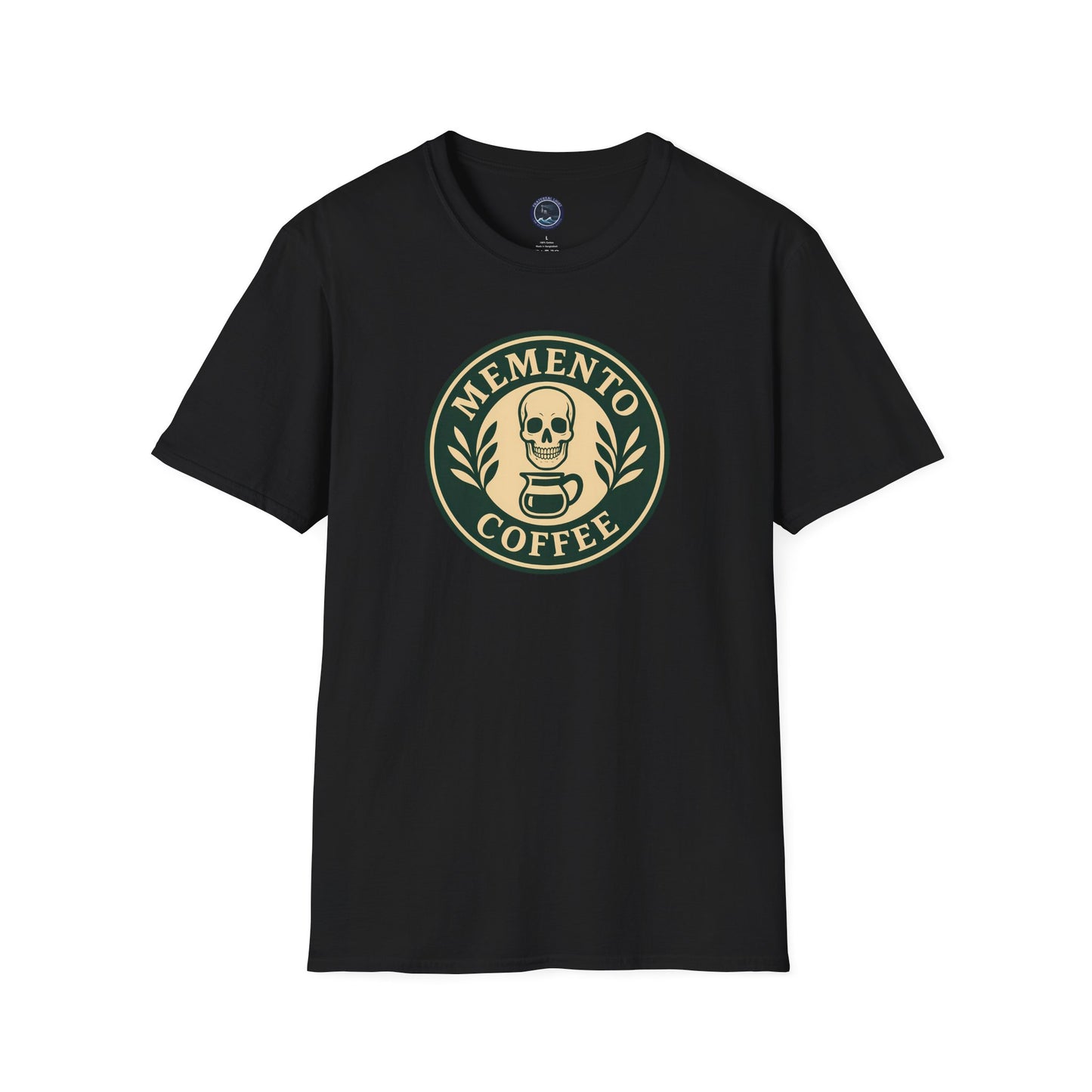Memento Coffee Softstyle T-Shirt - Acacia (Green/Tan, Front Print)
