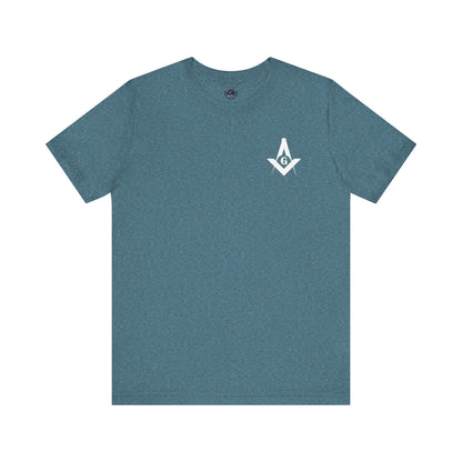 Channel Islands Lodge 214 short sleeve T-shirt by Printify featuring blue and green design on soft cotton fabric.