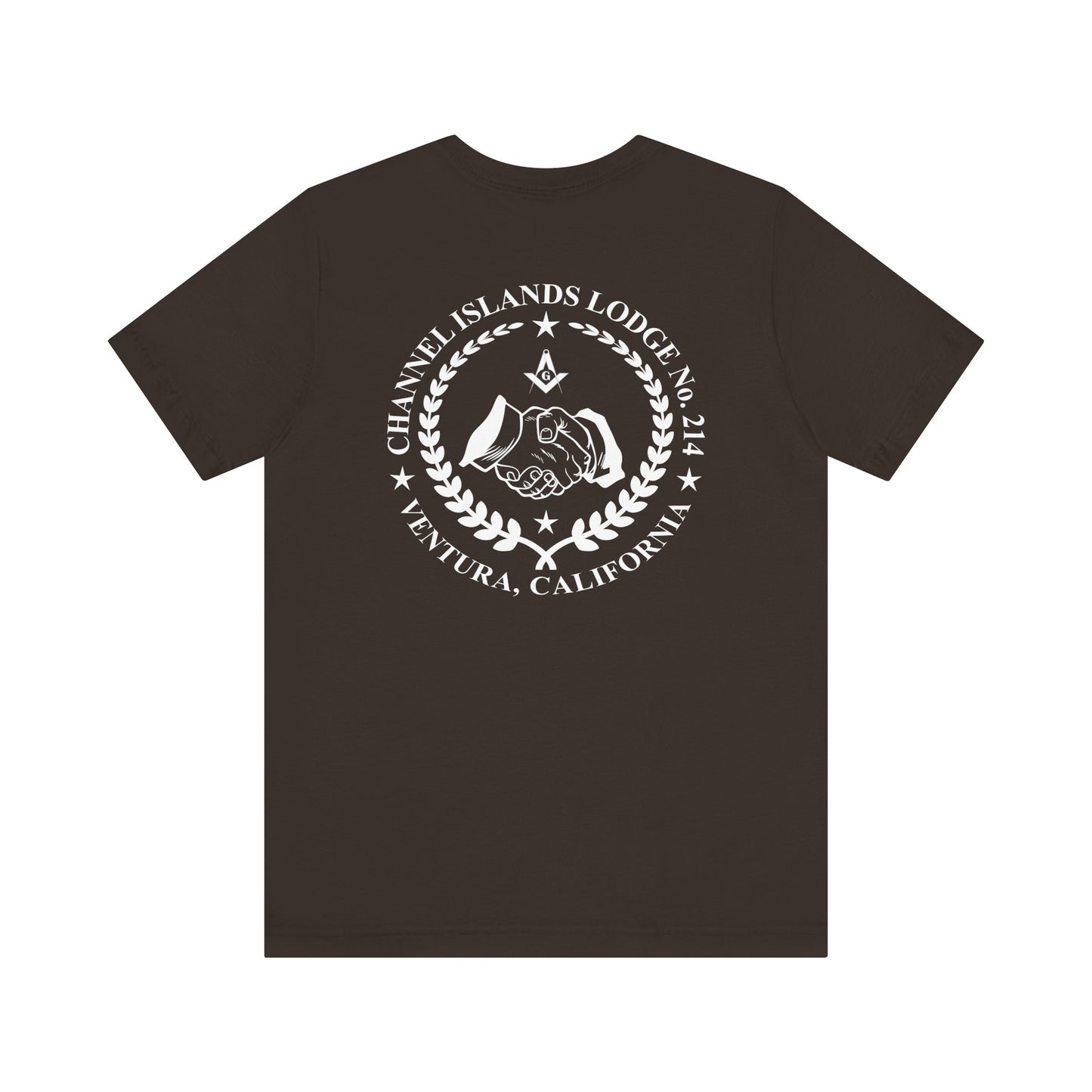 Fellowcraft T-Shirt from Channel Islands Lodge 214 in dark colors, featuring lodge logo and comfortable cotton fabric.