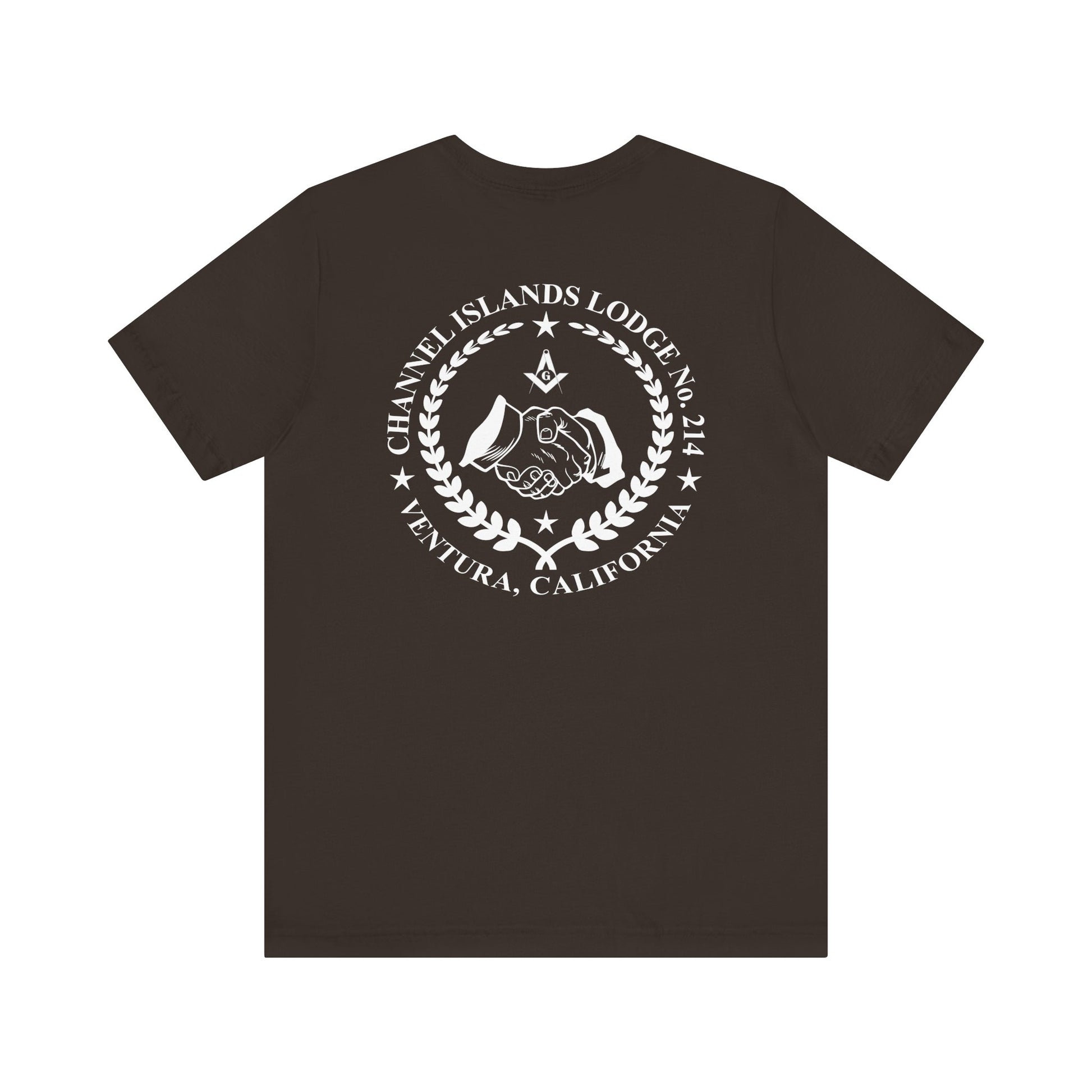 Fellowcraft T-Shirt from Channel Islands Lodge 214 in dark colors, featuring lodge logo and comfortable cotton fabric.