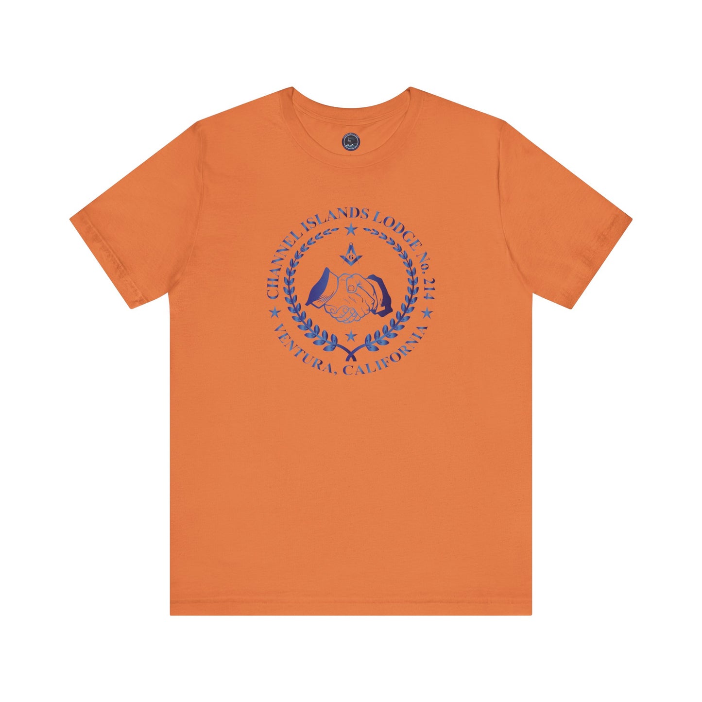 Channel Islands Lodge sapphire gradient short sleeve T-shirt by Printify, showing a colorful, casual men's or women's T-shirt design.
